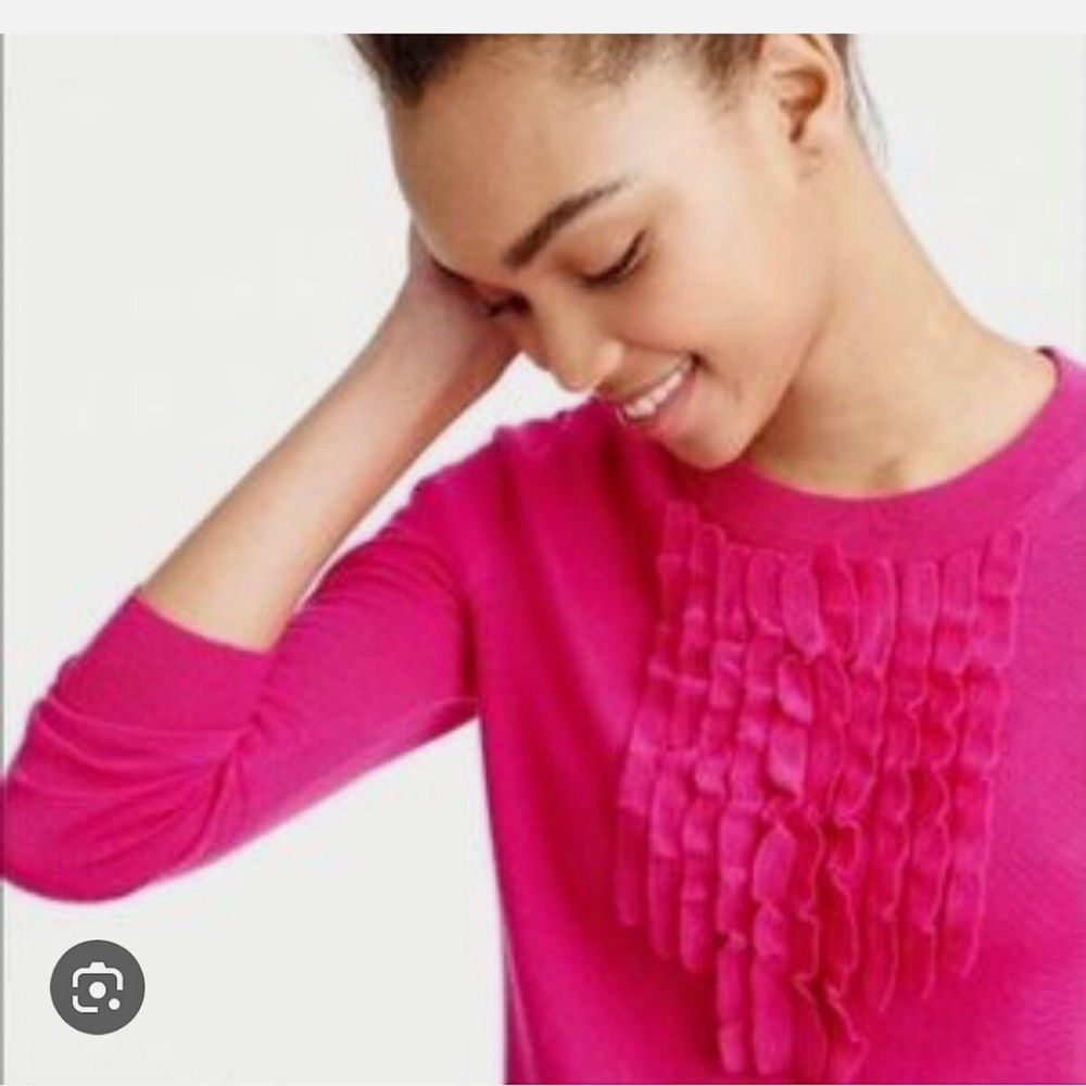 Bright Pink Ruffle-Front Crewneck Sweater - Picture 2 of 9